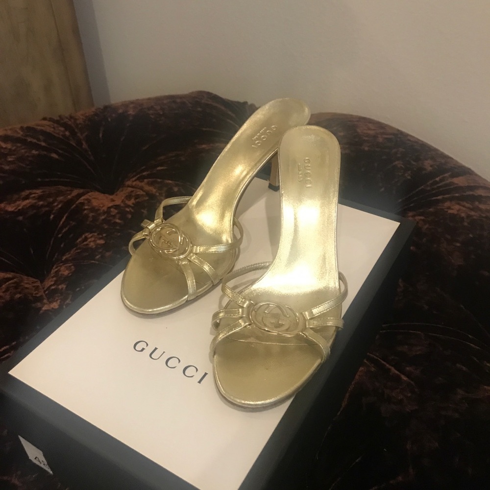Authentic Gucci Metallic Gold Slides Size 7.5